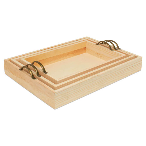 Woodpeckers Crafts Unfinished Wood Trays with Metal Handles Set of Three 