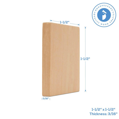 Woodpeckers Crafts Wooden Square Cutout, 1-1/2",  3/16" thick 