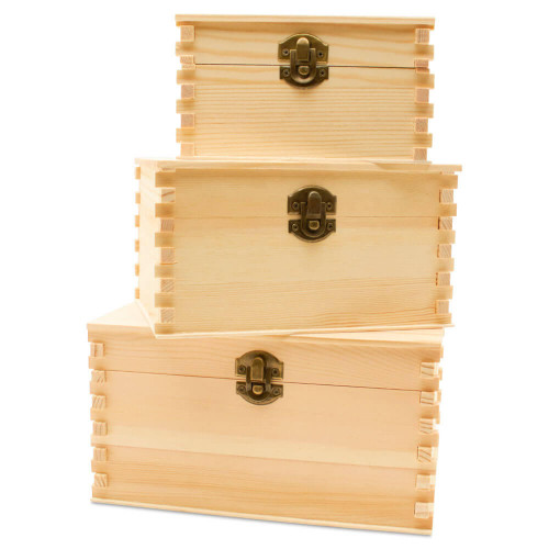 Woodpeckers 6 inch Wooden Treasure Chest Box, Pack of 2 Wooden Box With  Hinged Lid, Wooden Boxes for Crafts/Wedding Treasure Decor : : Home