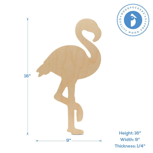 Woodpeckers Crafts 16" Wood Flamingo Cutout, 16" x 9" x 1/4" 