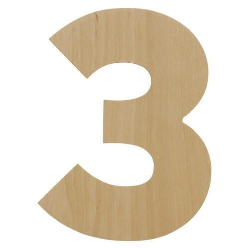 Woodpeckers Crafts Wooden Number 3 Cutout, 12" 