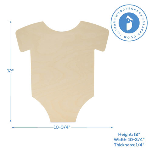 Woodpeckers Crafts 12" Wood Onesie Cutout, 12" x 10-3/4" x 1/4" 