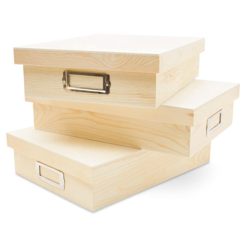 Sturdy Wood Storage Box Set of 4