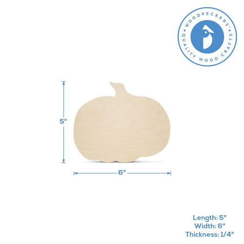 Woodpeckers Crafts 5" WOODEN PUMPKIN CUTOUT, 1/4” Thick 