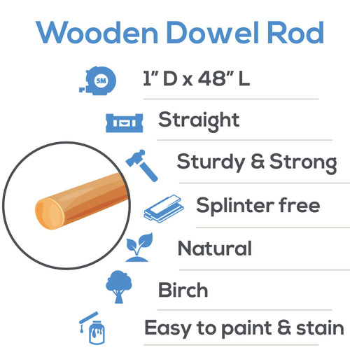 Woodpeckers Wooden Dowel Rods, 48" x 1" thick 
