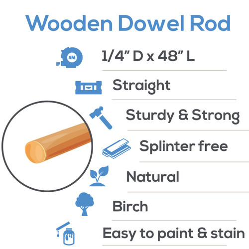 Woodpeckers Wooden Dowel Rods, 48" x 1/4" thick 