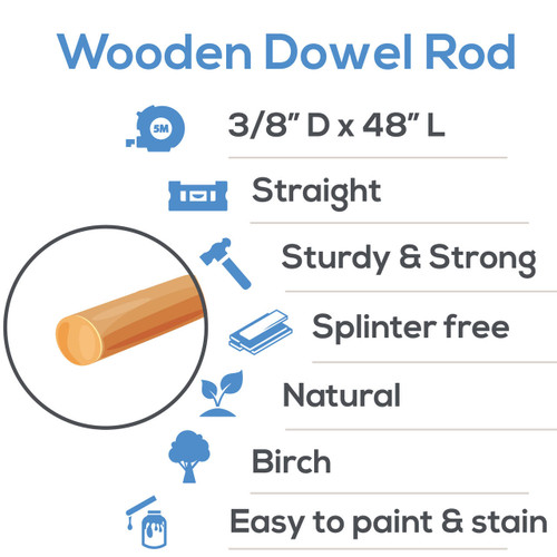 Woodpeckers Wooden Dowel Rods, 48" x 3/8" thick 