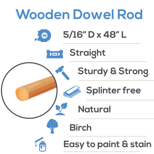 Woodpeckers Wooden Dowel Rods, 48" x 5/16" thick 
