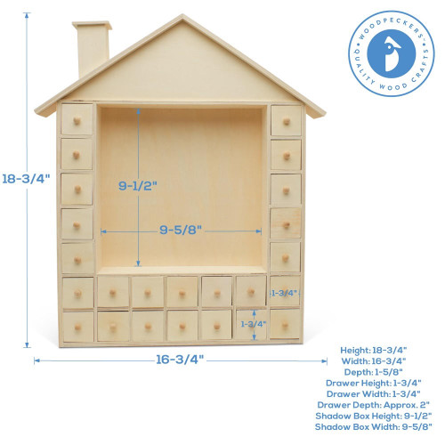 Woodpeckers Unfinished Wood Large Scene Christmas House Advent Calendar 