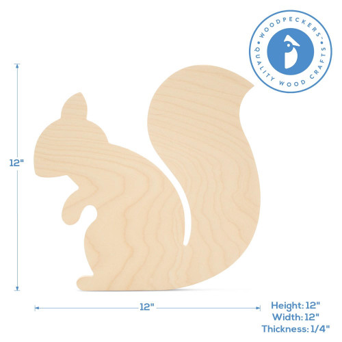 Woodpeckers Wooden Squirrel Cutout, 12" x 12" 