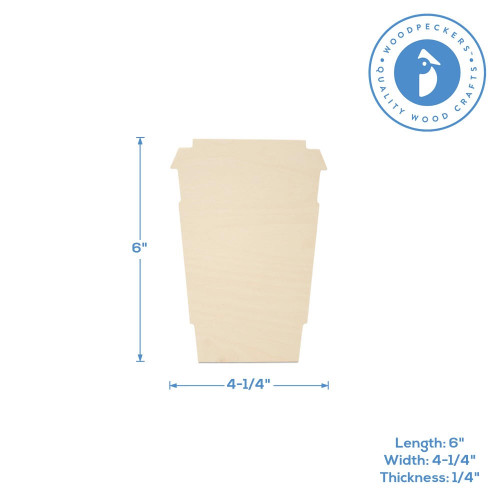 Woodpeckers Crafts Wood Latte Cup Cutout, 6” 