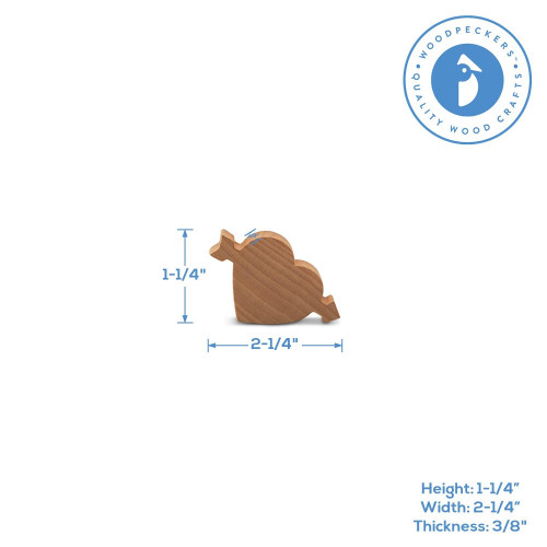 Woodpeckers Crafts 1-1/4" Wood Cupid Heart Cutout, 3/8" Thick 