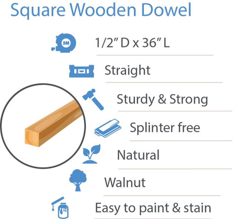 Woodpeckers Crafts 1/2" X 36" Square Walnut Dowel 