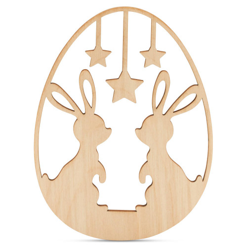 Woodpeckers Crafts Egg Cutout with Bunnies & Stars Laser Cut Detail 