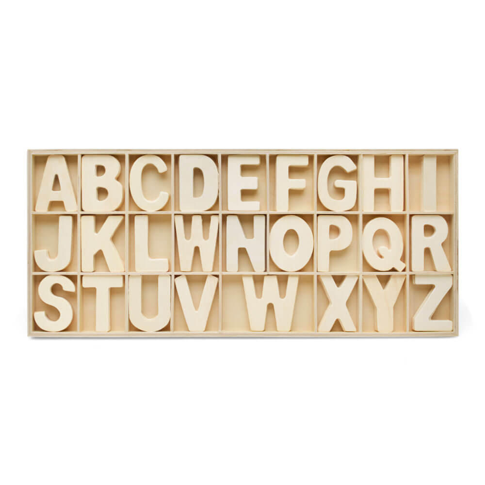 Unfinished Wood Alphabet Cutouts Sorting Tray | Woodpeckers Crafts