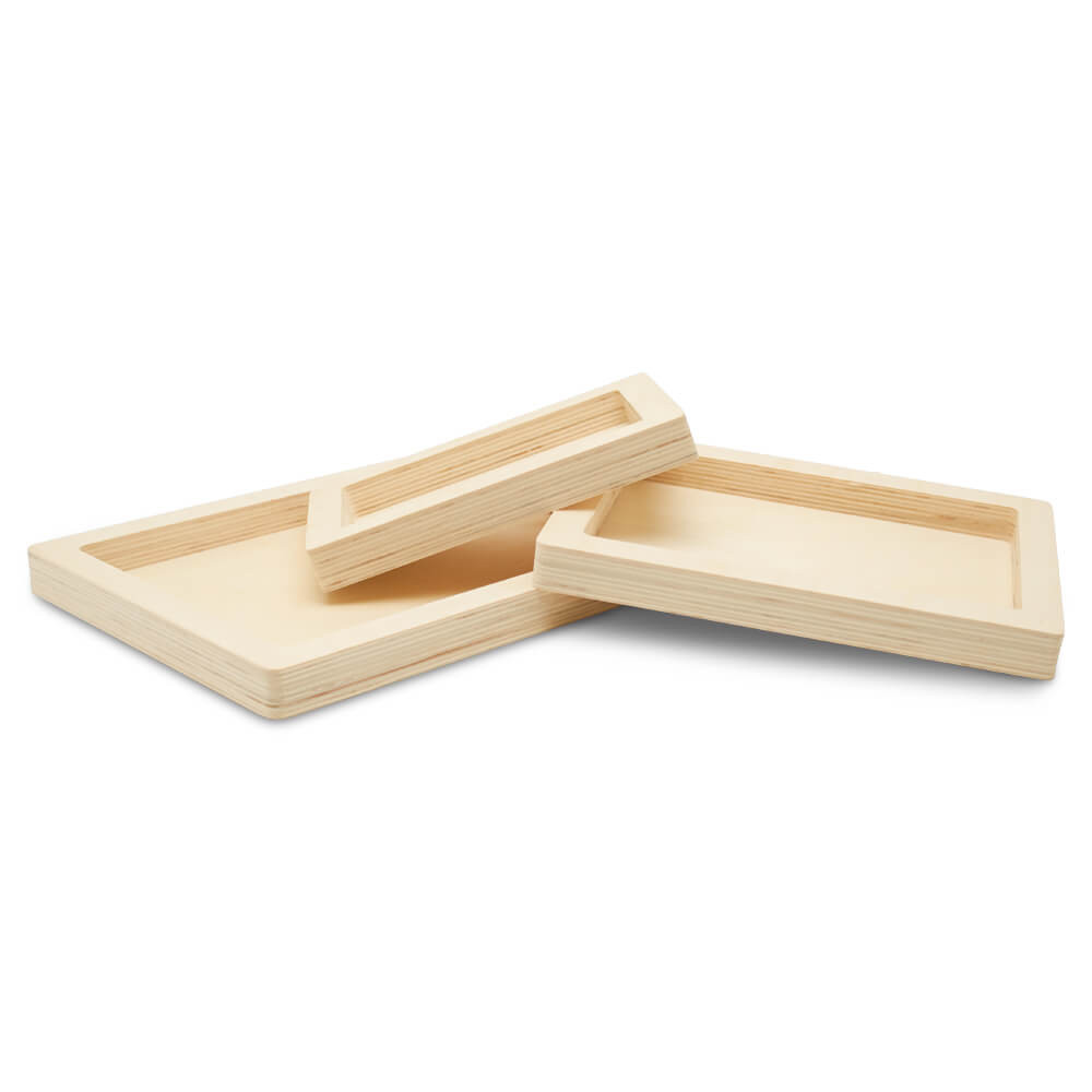 Woodpeckers Crafts, DIY Unfinished Wood Set of 6 Rectangular Trays with Cutout Handles Natural