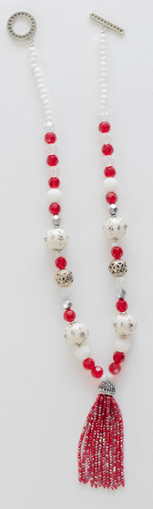 Red & White Fancy Tassel Necklace Set 