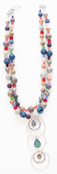 Multi Color Druzy & Swarovski Crystal Necklace Set 