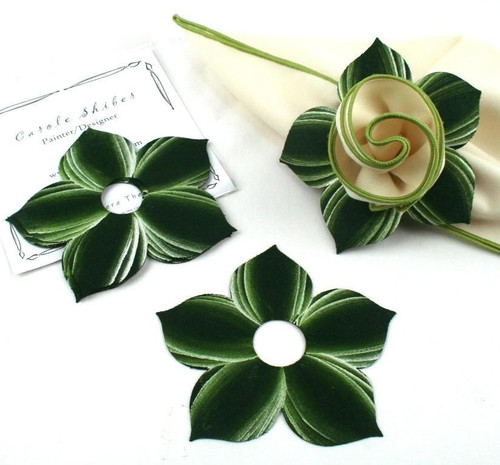 Bouquet Napkin Ring - Pine/Frost, decorative napkin rings designed as green and white striped pine needles for floral table settings by Carole Shiber Designs.