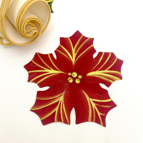 ARTPrints Hollyberry Ring, Red Carole Shiber Designs - Festive red poinsettia leaf-shaped decoration with gold accents for holiday decor.
