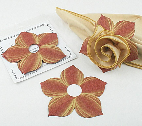 Add a Bouquet Napkin Ring - Copper/Gold Carole Shiber Designs, decorative fabric floral napkin ring with copper and gold tones for elegant table settings.