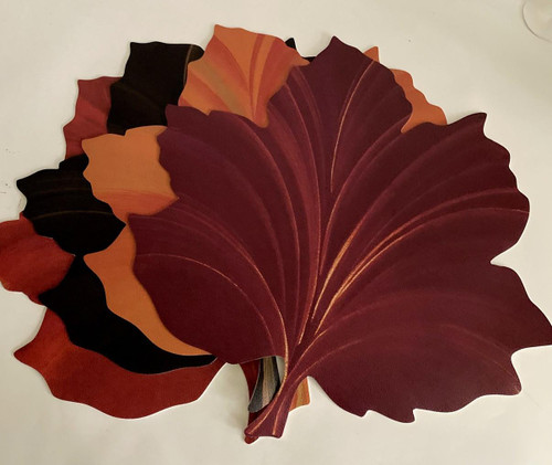 Classic Maples SALE! Set of 8, autumn-colored artificial maple leaves in shades of red, orange, and black, for fall decorating.