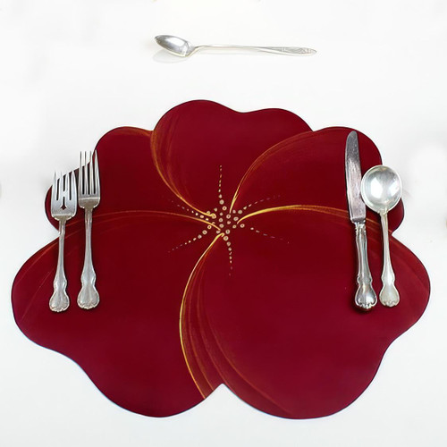 Buttercup Placemat - Copper/Bronze Carole Shiber Designs, a decorative floral-shaped table placemat in copper and bronze tones with a metallic finish.