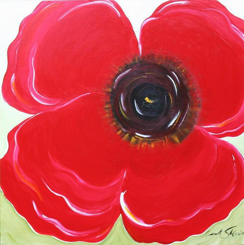 The Red Poppy, vibrant red flower with large petals and dark center by Carole Shiber Designs.