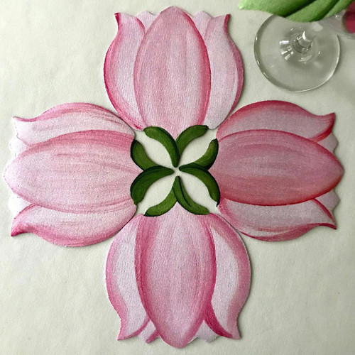 Tulip Coaster, Set of 4 Hand-painted in Pink by Carole Shiber Designs, featuring pink tulip flower design on each coaster. Tulip Coaster, Set of 4 Hand-painted in Pink by Carole Shiber Designs, featuring pink tulip flower design on each coaster.