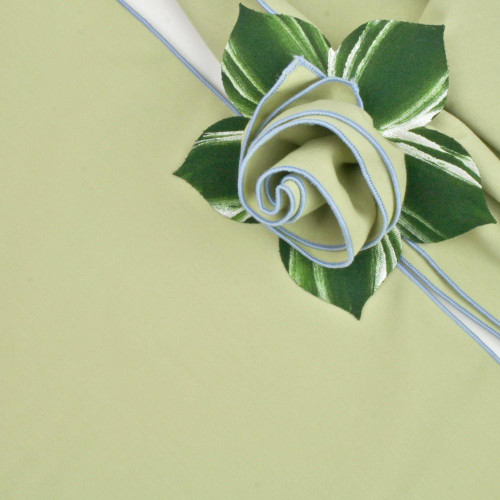 HoneyDew with Light Blue Trim Napkin, product by Carole Shiber Designs, featuring a decorative fabric rose with green and white leaves.