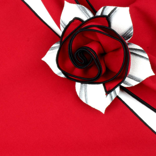Red with Black Trim Napkin Carole Shiber Designs, featuring a fabric napkin with a black-edged rose design and silver accents.