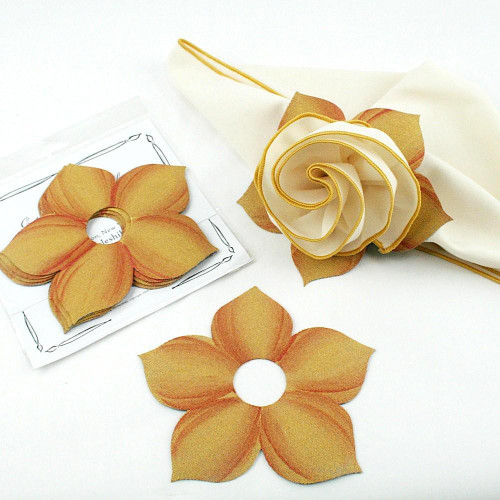 Bouquet Napkin Ring - Gold/Copper Carole Shiber Designs, decorative napkin ring with a flower design in gold and copper tones, used for table settings and events.