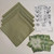 Garden Greens Bouquet Carole Shiber Designs, green fabric napkins, folding instructions sheet, and decorative leaf-shaped paper centerpiece.