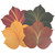 4 Assorted Autumn Leaves Carole Shiber Designs, colorful paper cut-out autumn leaves in red, yellow, green, and brown shades with detailed veining for fall seasonal decoration.