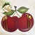 Cherries Placemat, red cherry-shaped placemat with gold cutlery set including two forks, one knife, and one spoon.