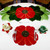 Red Poppy with Black/Gold Swirl - Limited Edition! Carole Shiber Designs, table centerpiece featuring a vibrant red poppy with black and gold swirl center, accompanied by matching napkin and place setting.