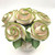 Classic Ivory/Honeydew Bouquet Carole Shiber Designs, handmade ribbon floral arrangement in ivory and honeydew green with green trim, displayed in a white vase. Classic Ivory/Honeydew Bouquet Carole Shiber Designs, handmade ribbon floral arrangement in ivory and honeydew green with green trim, displayed in a white vase.