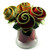 The Gratitude Bouquet Carole Shiber Designs, artificial rose bouquet with fabric roses in maroon, burnt orange, and sage green with hand-painted linen  leaf napkin ring-to-coasters, arranged here in a glass vase (vase not included).