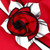 Red with Black Trim Napkin Carole Shiber Designs, a decorative napkin folded into a rose shape with contrasting black trim and silver accents.