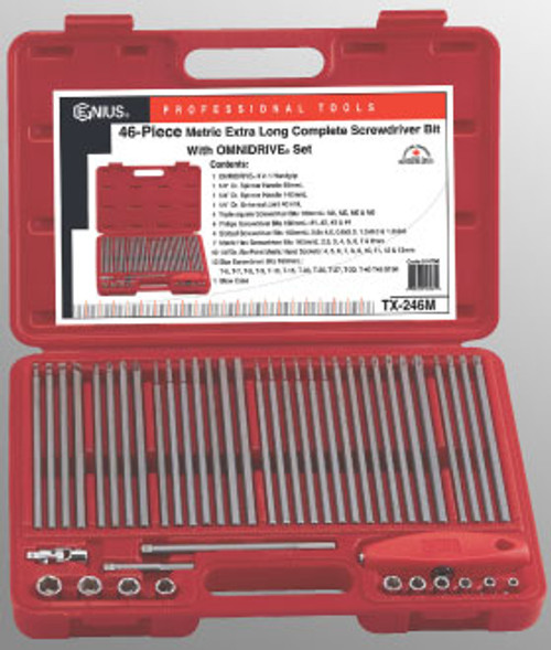 Genius Tools SAE Long Screwdriver Bit w/ OMNIDRIVE® Set 46 Pc TX-246S