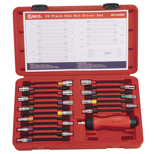 Genius Tools Metric & SAE Hex Nut Driver Set 20 Pc ND-020MS