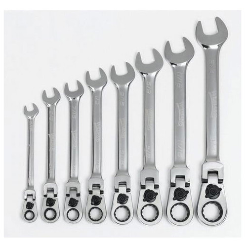 Williams Tools SAE High Polish Flex-Head Reversible Ratcheting Combination Wrenches Set 8-Pcs WR-1168RCF