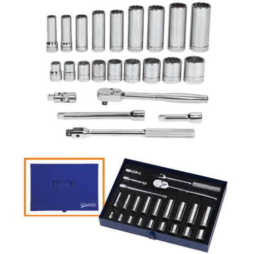 Williams Tools USA SAE 3/8" Drive 12 Point Socket and Drive Tool Set 23-Pcs