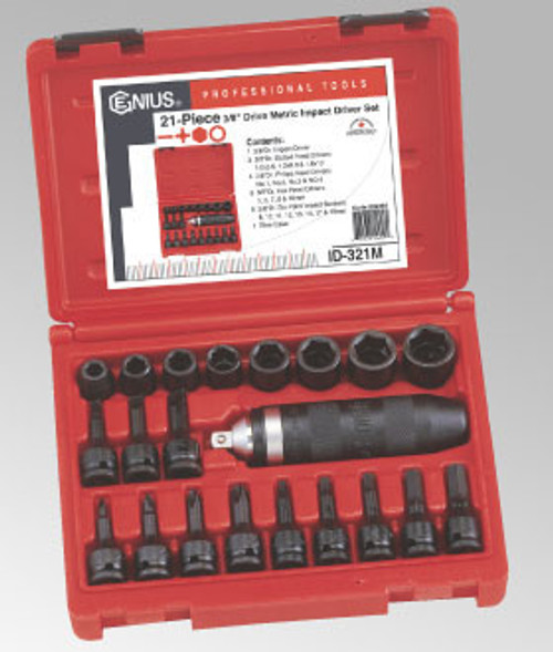 Genius Tools Metric 3/8" Drive Impact 6 Point Socket 21-Pcs Set ID-321M