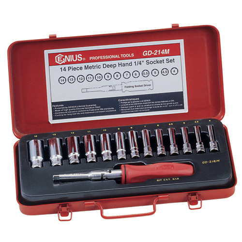 Genius Tools 1/4" Drive Deep Hand 6 Point Socket 14 Pc Set GD-214M