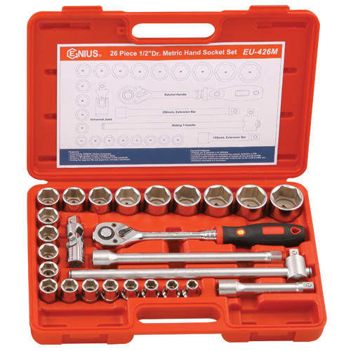 Genius Tools Metric 1/2" Drive Hand Socket 26 Pc Set EU-426M