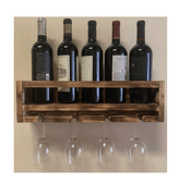  iTsUSApro Rustic Burnt Wood Wine Bottle & Glass Wall Rack Organizer Holder | Handmade in USA