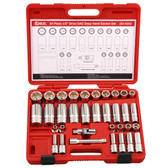 Genius Tools SAE 1/2" Drive Deep Hand 6 Point Socket 34 Pc Set DS-434S