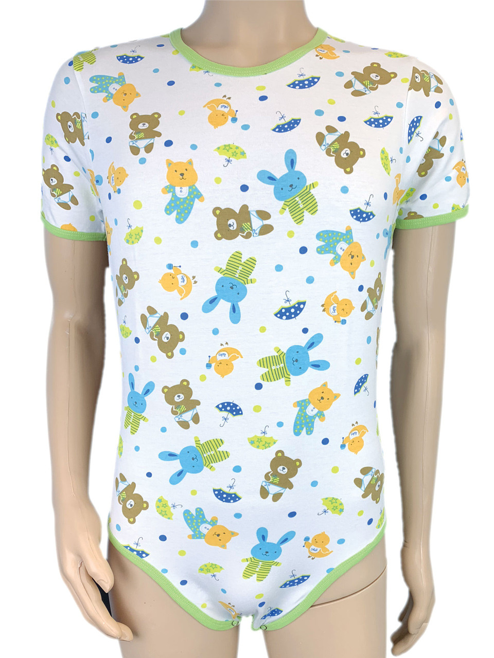 Cuddlz Teddy Bear Pattern Stretch Cotton Short Onesie For Adults Abdl Adult Baby Body Suit