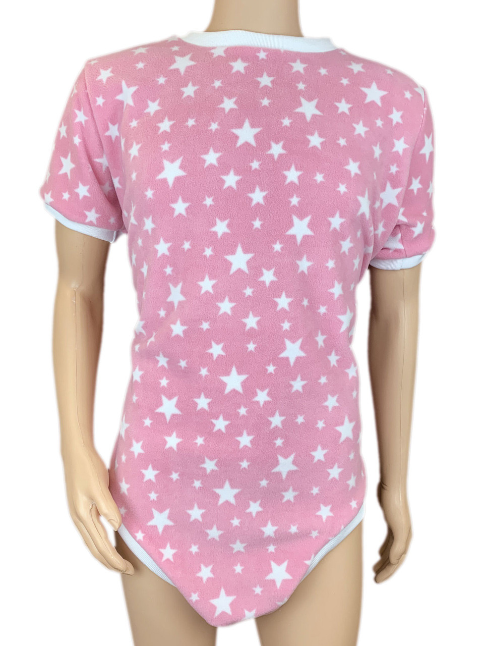 Cuddlz Baby Pink Stars Pattern Fleece Zipped Adult Onesie With Locking Zip  Option